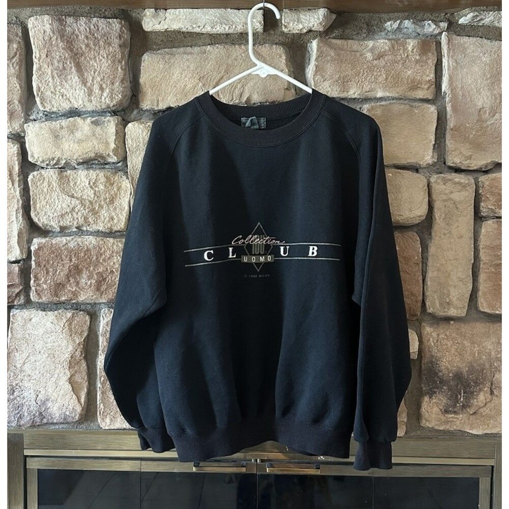 VTG 80s 1988 IOU Club Collection UOMO Sweatshirt Black Mens Size L